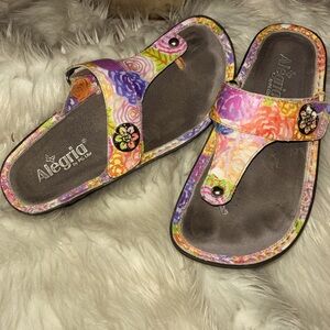 Alegria Leather Velcro Strap Floral Sandals Gold Accents Women’s Size 6 EU 36